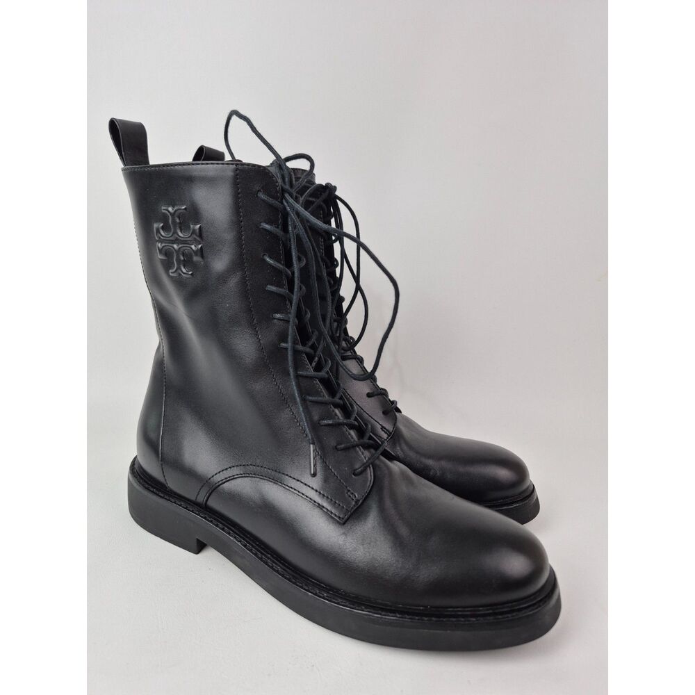 Tory Burch Women's Black Leather Double T Combat Boots Size 11